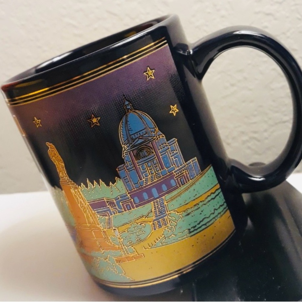 Black Ceramic Mug with Multicolor Scenic Illustration